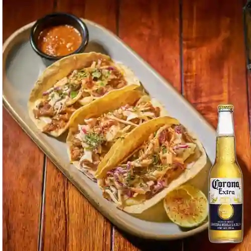 Combo Tacos Pulled Pork + Cerveza Corona Bot. 355ml