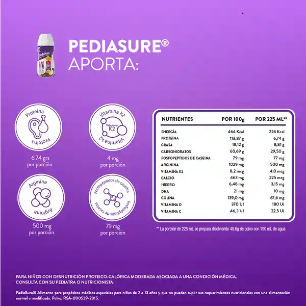 Complemento Nutricional Pediasure Peptigro Chocolate Liquido