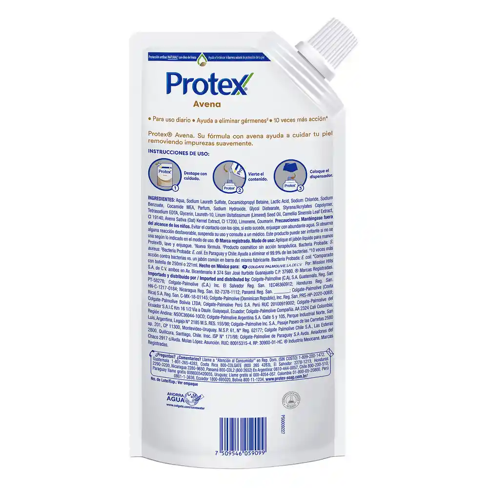 Jabon Liquido Manos Protex Avena 500ml