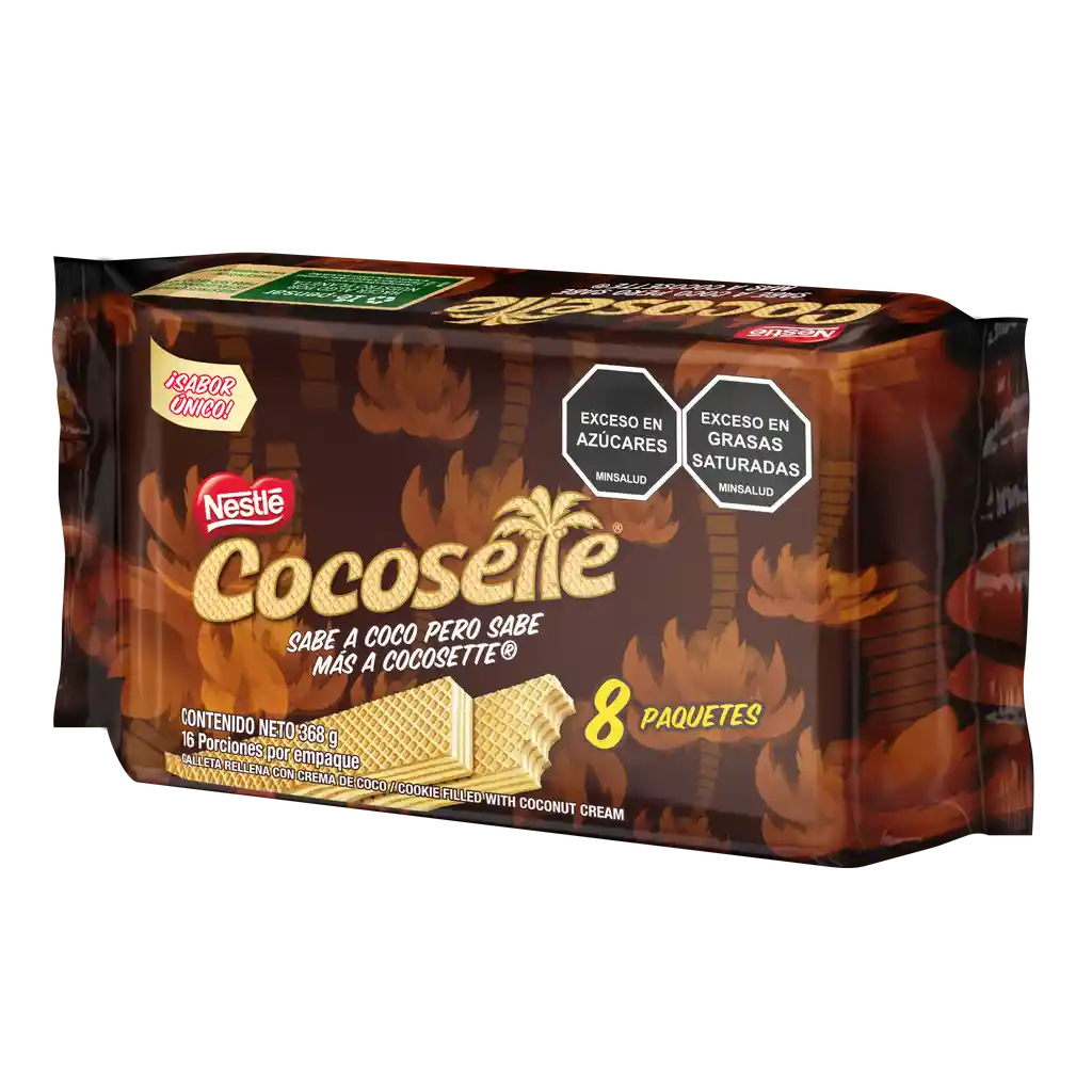 Galletas COCOSETTE Wafer rellenas con crema de coco 8 Unds x 368g