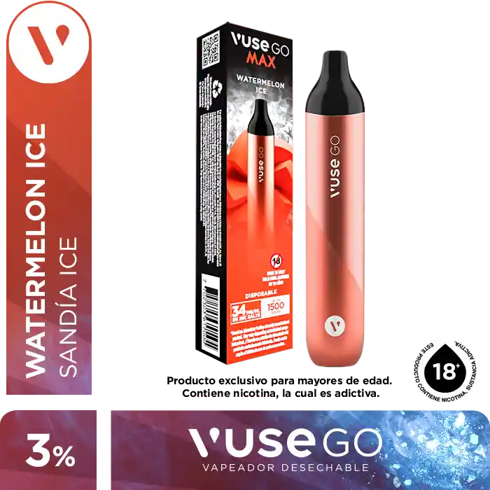 Vapeador Desechable Vuse Go Max Watermelon Ice 3% Paquetex1U