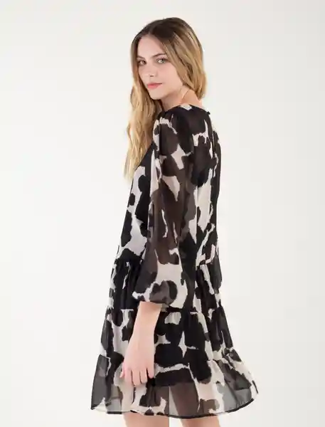 Vestido Corto Manga Larga Estampado Negro Talla S Mujer Naf Naf