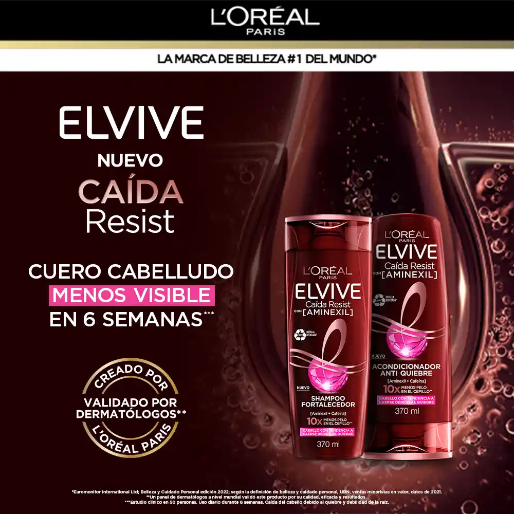 Shampoo Elvive Loreal Paris Caída Resist  370 ml