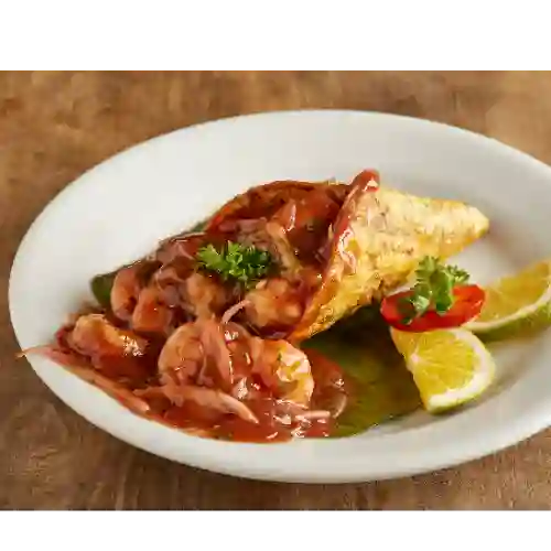 Ceviche de Camarón en Cono de Plátano