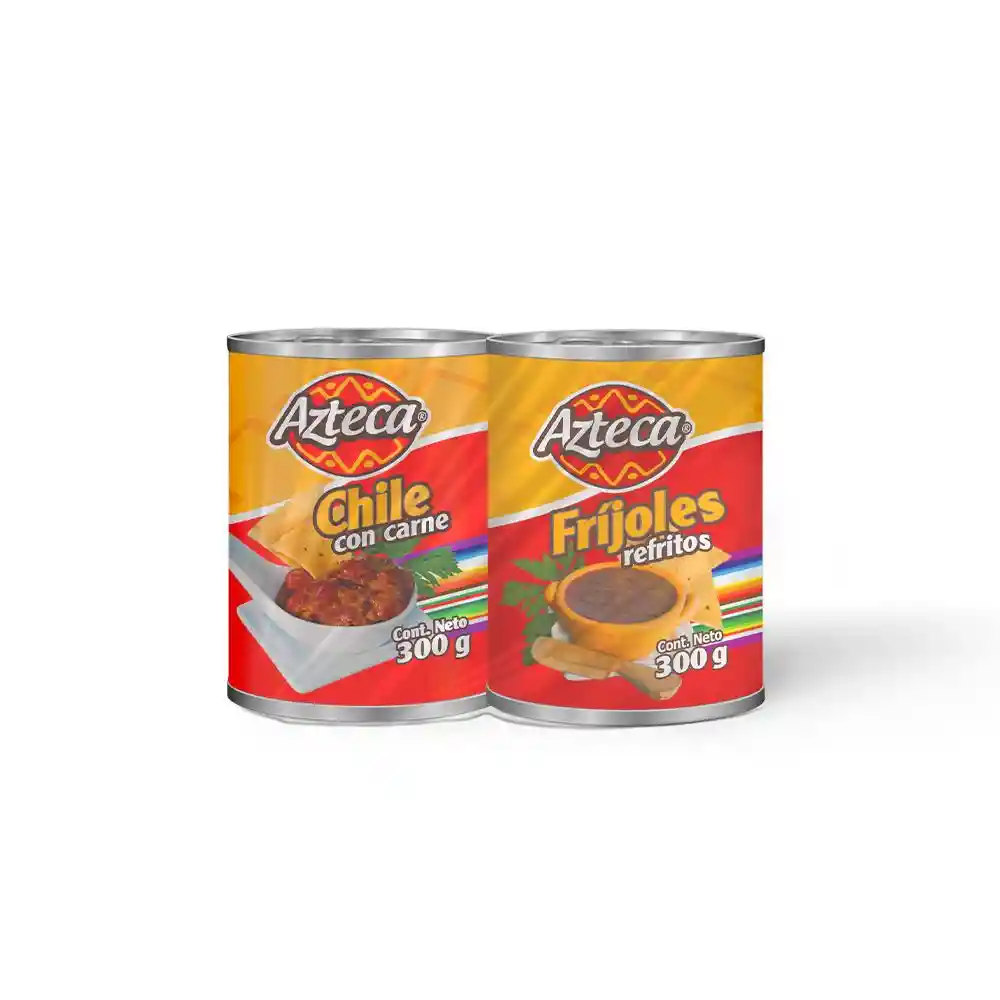 Azteca Chile con Carne + Fríjoles Refritos en Lata 