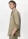 Camisa Rug Khaki Talla M Hombre Mango