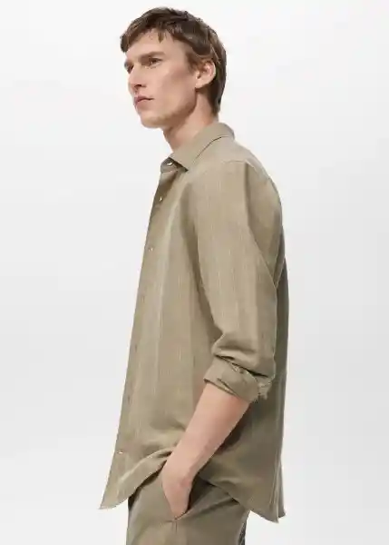 Camisa Rug Khaki Talla M Hombre Mango