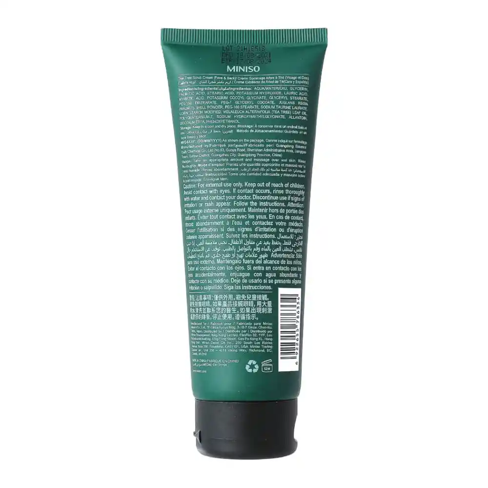 Miniso Crema Exfoliante Para Espalda y Cara Tea Tree