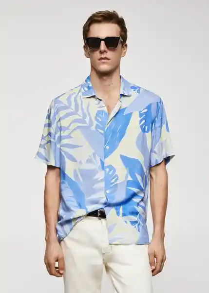 Camisa Leaves-H Celeste Talla L Hombre Mango