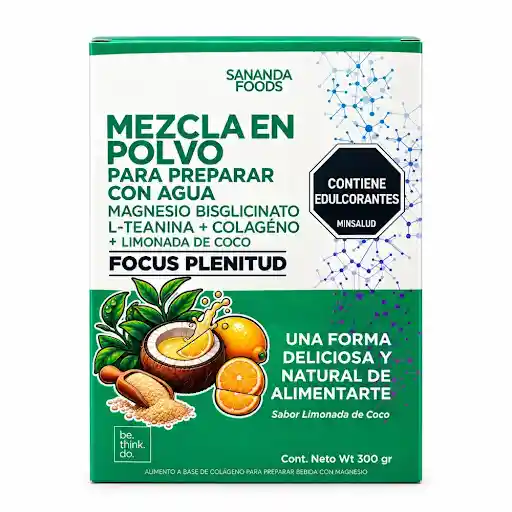 Alimento en Polvo Focus Relax L Teanina + Magnesio+ L Treonato Sabor Limonada de Coco Caja