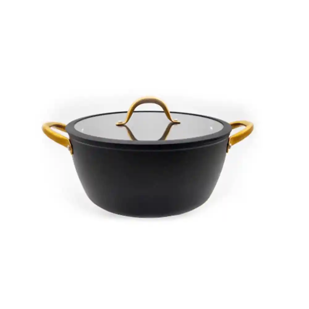 Olla Tapa Plana Mango Acero Melvic Aluminio en Acero 2 Piezas Negrodorado
