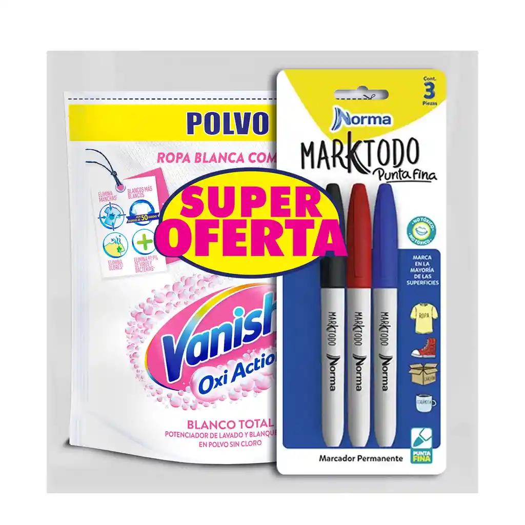 Desmanchador Vanish Polvo Blanco + Marcadores