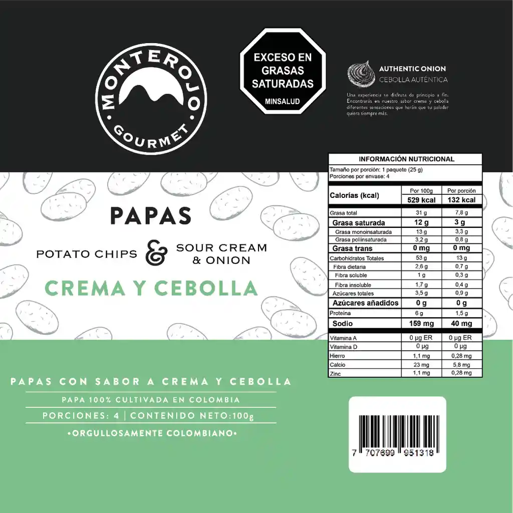 Monterojo Papas Crema y Cebolla 100Gr.