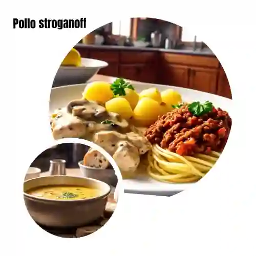 Promo Plato Combinado Pollo Stroganoff