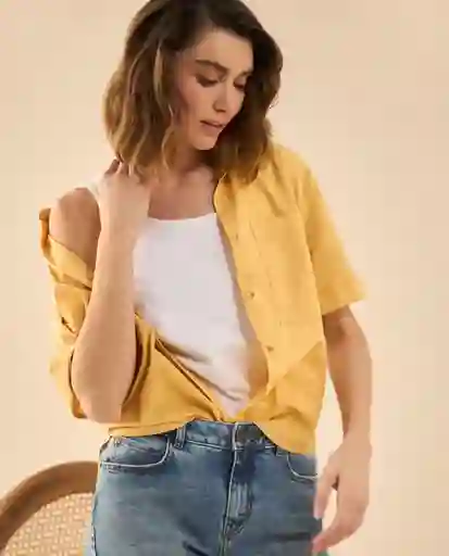 Camisa Beige Hoja Claro Talla S 612G023 Esprit