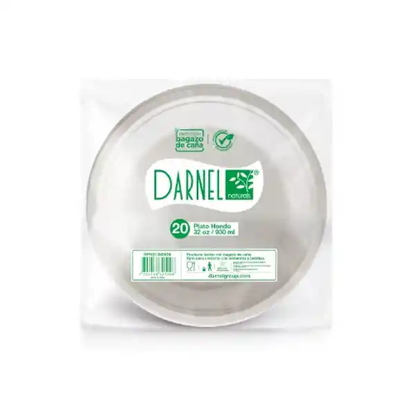 Darnel Plato Hondo Natural Bagazo Caña 32 Oz