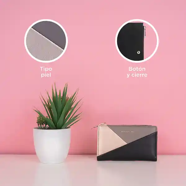 Cartera Para Mujer Larga Bloques Geométricos Negro Miniso