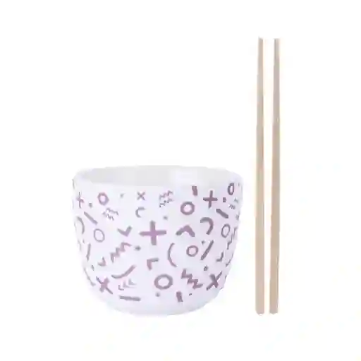 Tazón de Cerámica Con Palillos Serie Morado 1150 mL Miniso