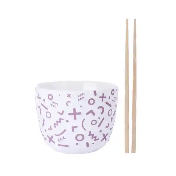 Tazón de Cerámica Con Palillos Serie Morado 1150 mL Miniso