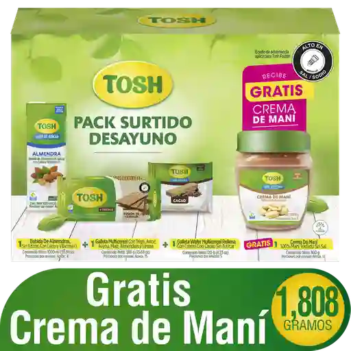 Tosh Pack Galletas Más Bebida de Almendras Crema de Maní