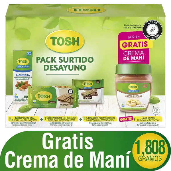 Tosh Pack Galletas Más Bebida de Almendras Crema de Maní