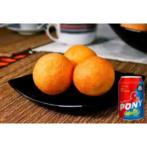 Combo 6 Buñuelos Rellenos Mozzarella + Pony Malta Lata 330ml
