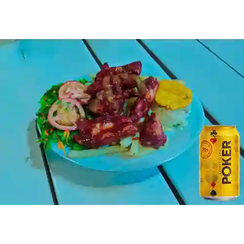 Combo Costillas BBQ + Cerveza Poker Lta 330ml