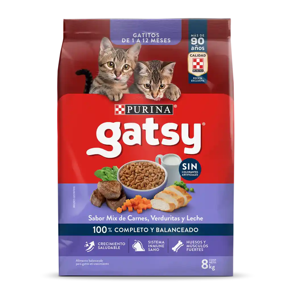 Comida para Gatos Purina Gatsy carne, verduritas y leche 8kg