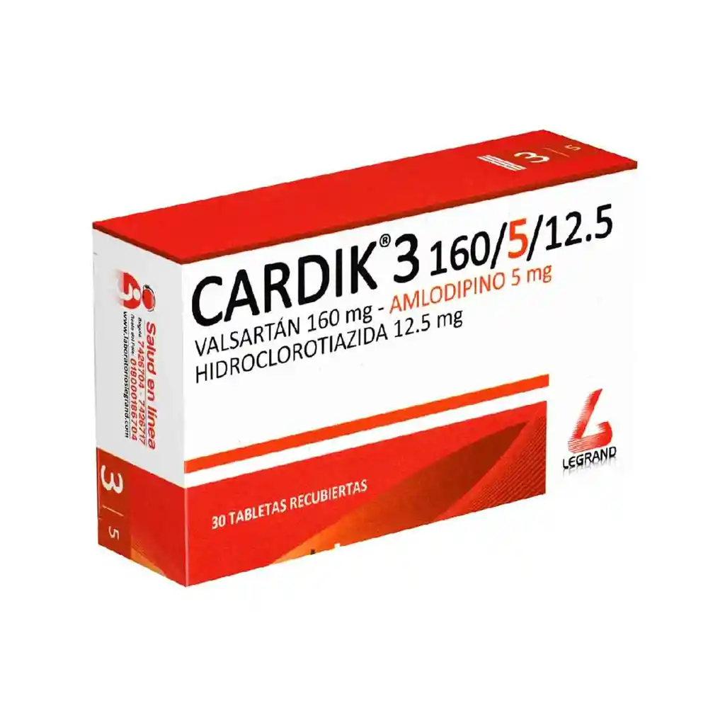 Cardik 3 Valsartan/amlodipino/hidroclorotiazida 160/5/12.5 Mg