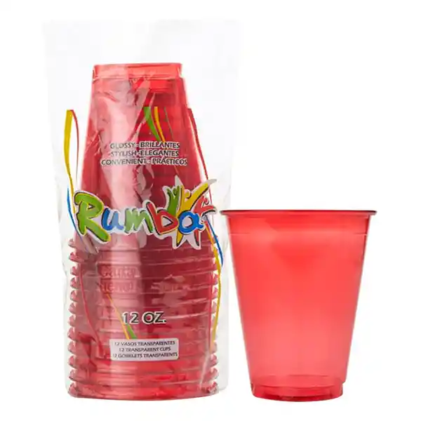 Rumba Vaso Rojo Transparente 12 Oz