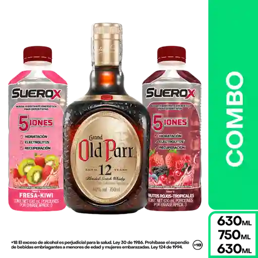 Combo Old Parr 12 Años 750 mL + Suerox Fresa Kiwi + Frutos Rojos