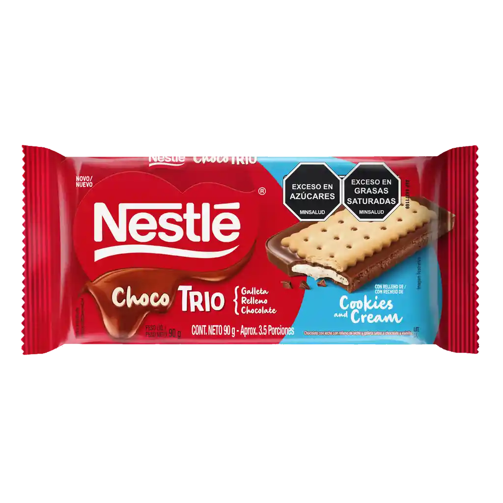 Chocolate ChocoTrio NESTLÉ con galleta y relleno de Cookies and Cream x 90g