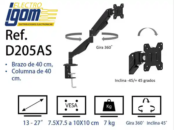 Imount Soporte Columna y Brazo Móvil Para Tv 13 - 27"