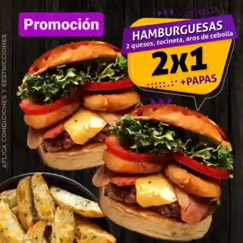2 X 1 Hamburguesa de la Casa + Papas