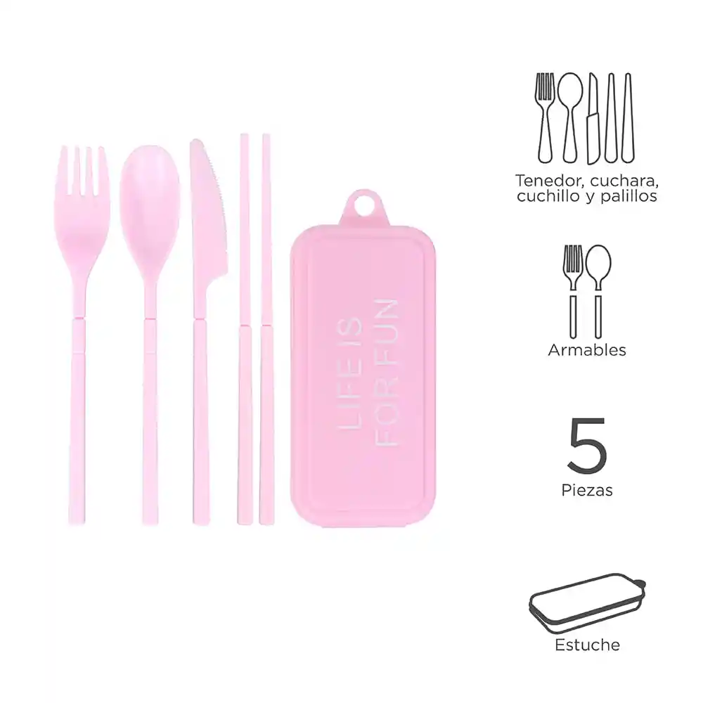 Miniso Kit de Cubiertos de Plástico Desarmables Rosa