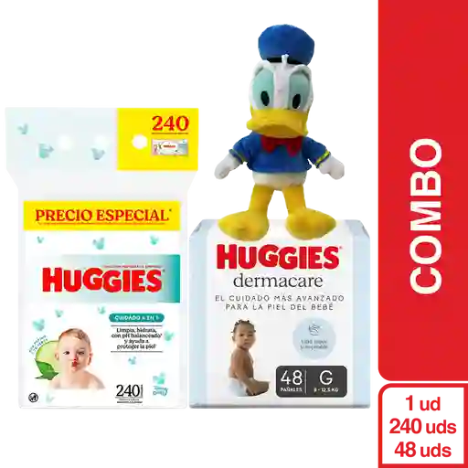 Combo Pañal Huggies 3/G + Toallita Huggies + Disney Peluche Pato