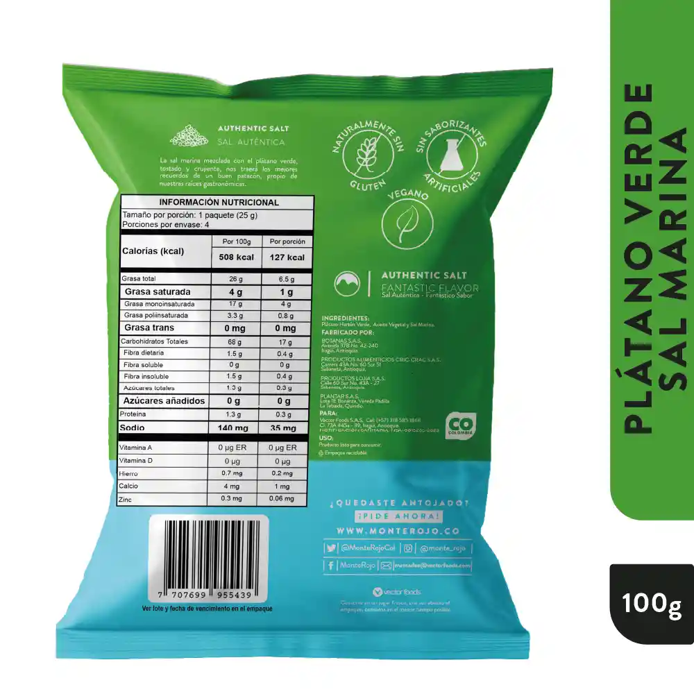 Monte Rojo Platanos Verdes Sal Marina 100gr