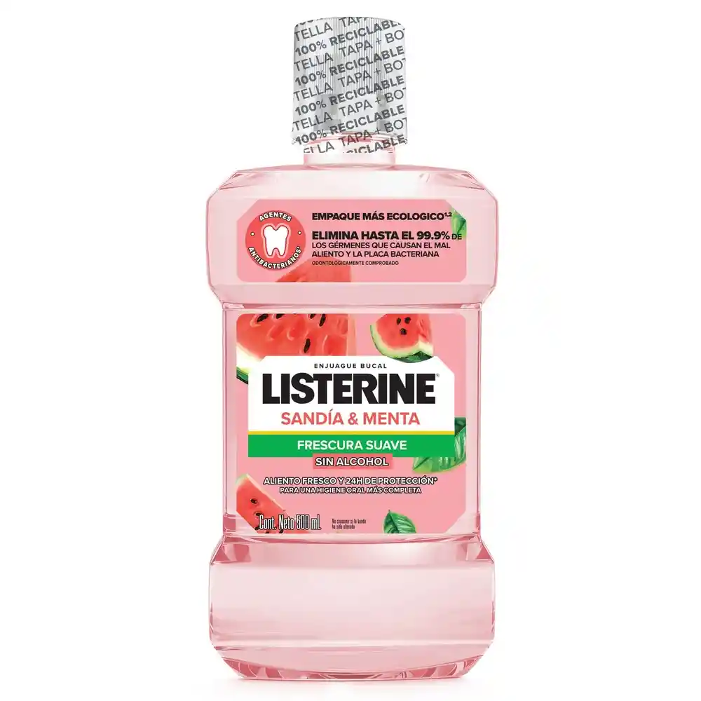 Enjuague Bucal Listerine Sandía Frescura Suave Sin Alcohol 500 mL