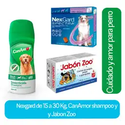 Combo Nexgard Perro 15 a 30 Kg + Canamor Shampoo + Zoo Jabón