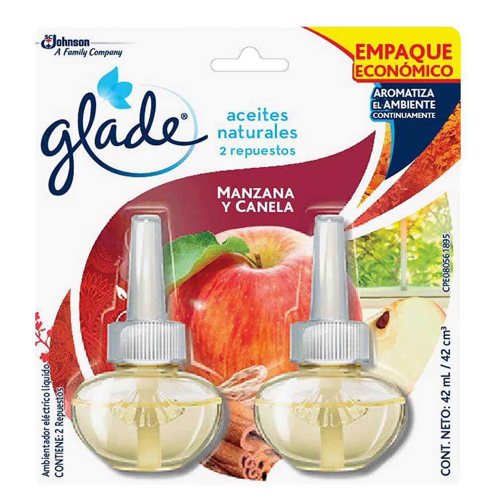 Glade Pack Repuesto Ambientador Aroma Manzana y Canela 2 x 42 ml