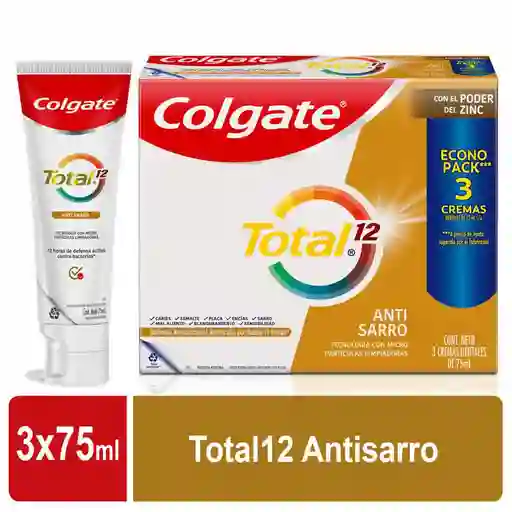 Crema Dental Colgate Total 12 Antisarro X 3 Und (225 Ml)