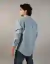 Camisa Band Cuello Manga Larga Hombre Azul XXL American Eagle