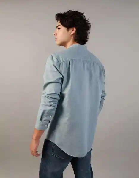 Camisa Band Cuello Manga Larga Hombre Azul XXL American Eagle