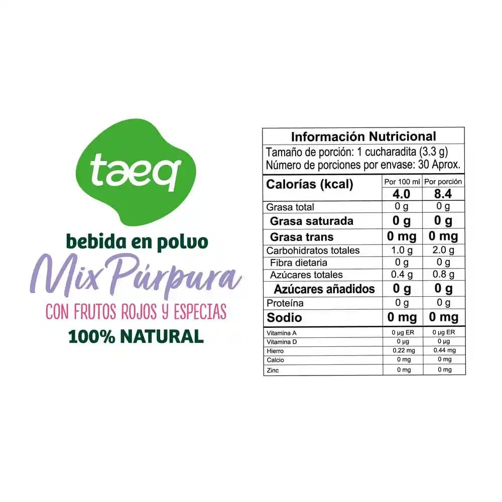 Bebida en Polvo Taeq Mix Púrpura Frutos Rojos y Especias (100 Gr)