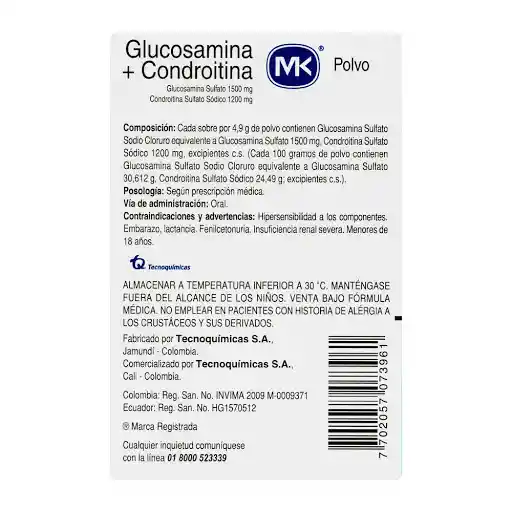 Glucosamina Condrohitina Mk (1500/1200mg)
