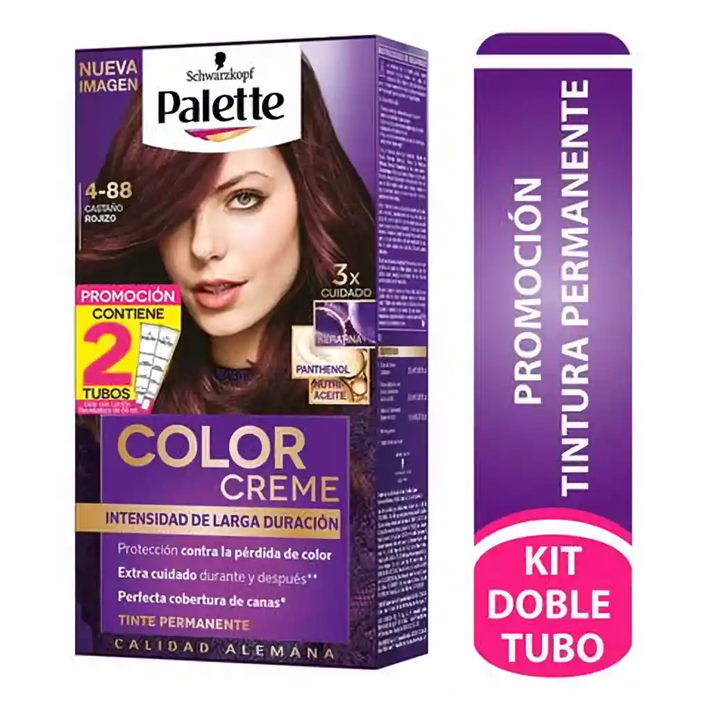 Palette Tinte Color Creme Permanente 3x Cuidado Castaño Rojizo 4-88