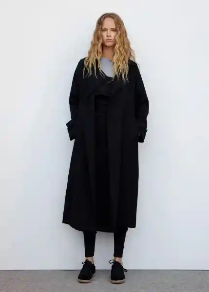 Abrigo Trench Geisha Negro Talla L Mujer Mango