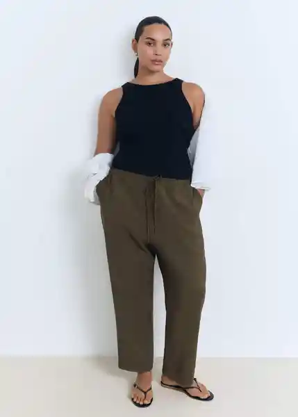 Pantalón Fluido Khaki Talla S Mujer Mango