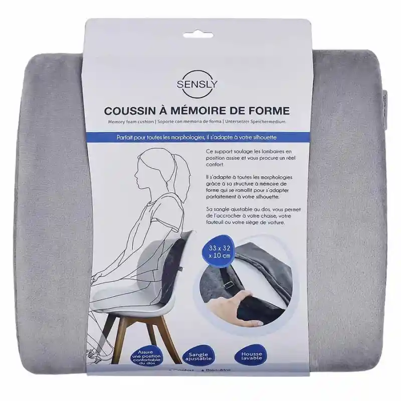 Soporte Lumbar Memory Foam. Marca: Sensly. Medidas: 33 x 32 x 10  cm. La Imagen es de Referencia, no Incluye Accesorios Adicionales. Sku 212457