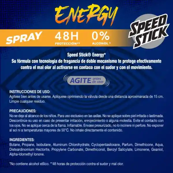 Desodorante Hombre Speed Stick Energy Aerosol 2 x 91 g